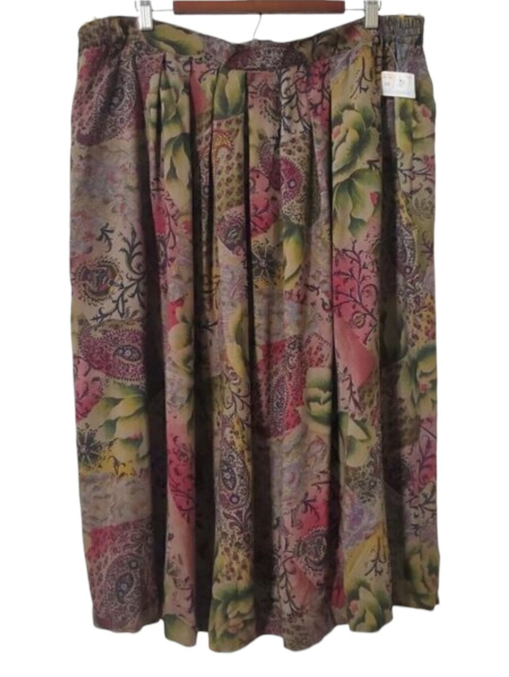 C&A Floral Pleated Skirt Size XL (40) German Green Lined VTG Womens